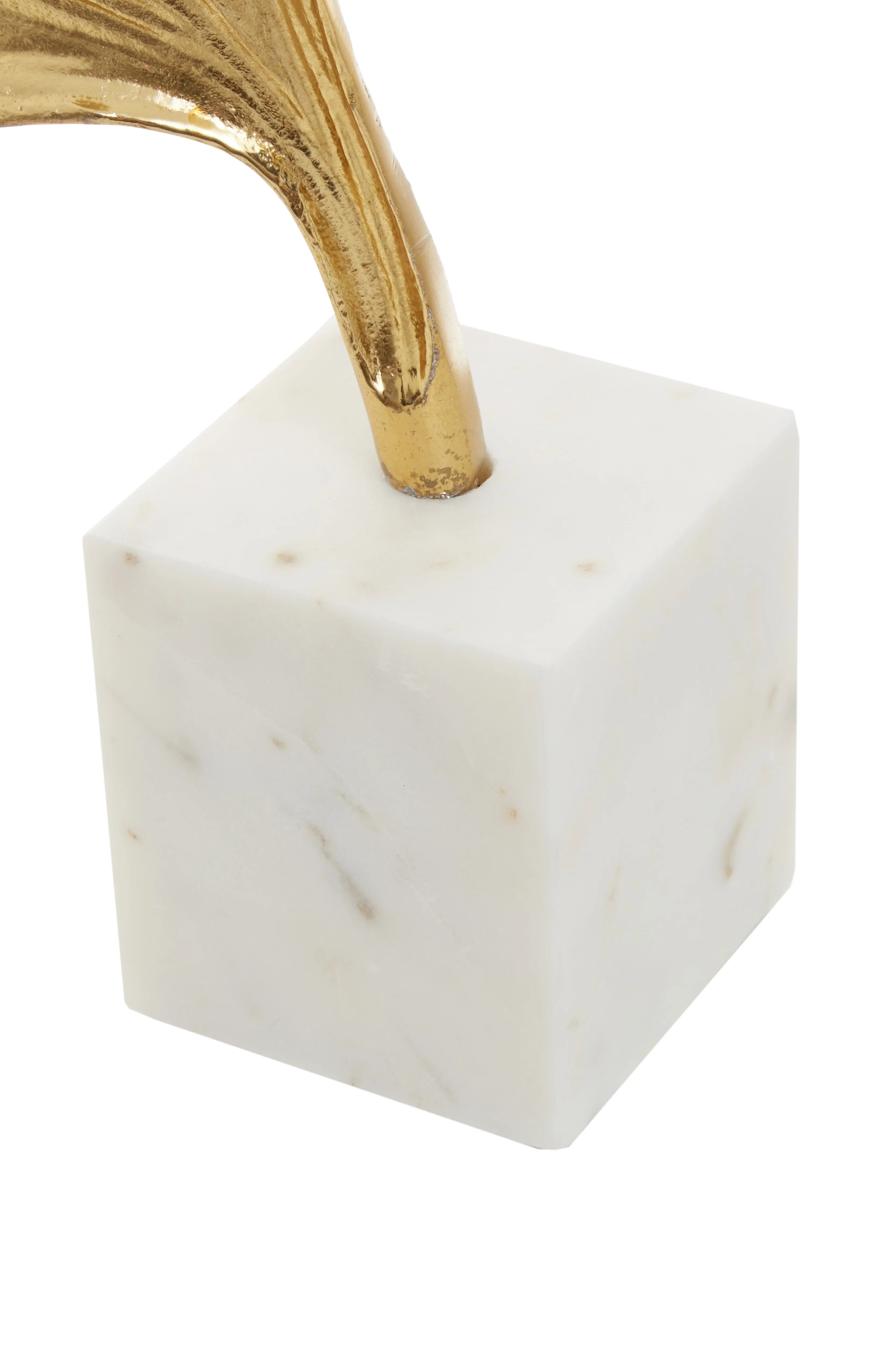 Cleo Gold Ginkgo Leaf Sculpture on White Marble Base